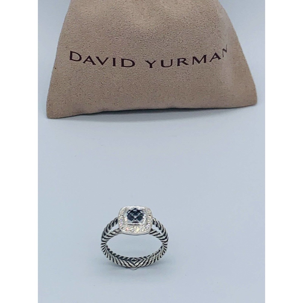 David Yurman Petite Albion Ring with White Topaz and Diamonds Size 9